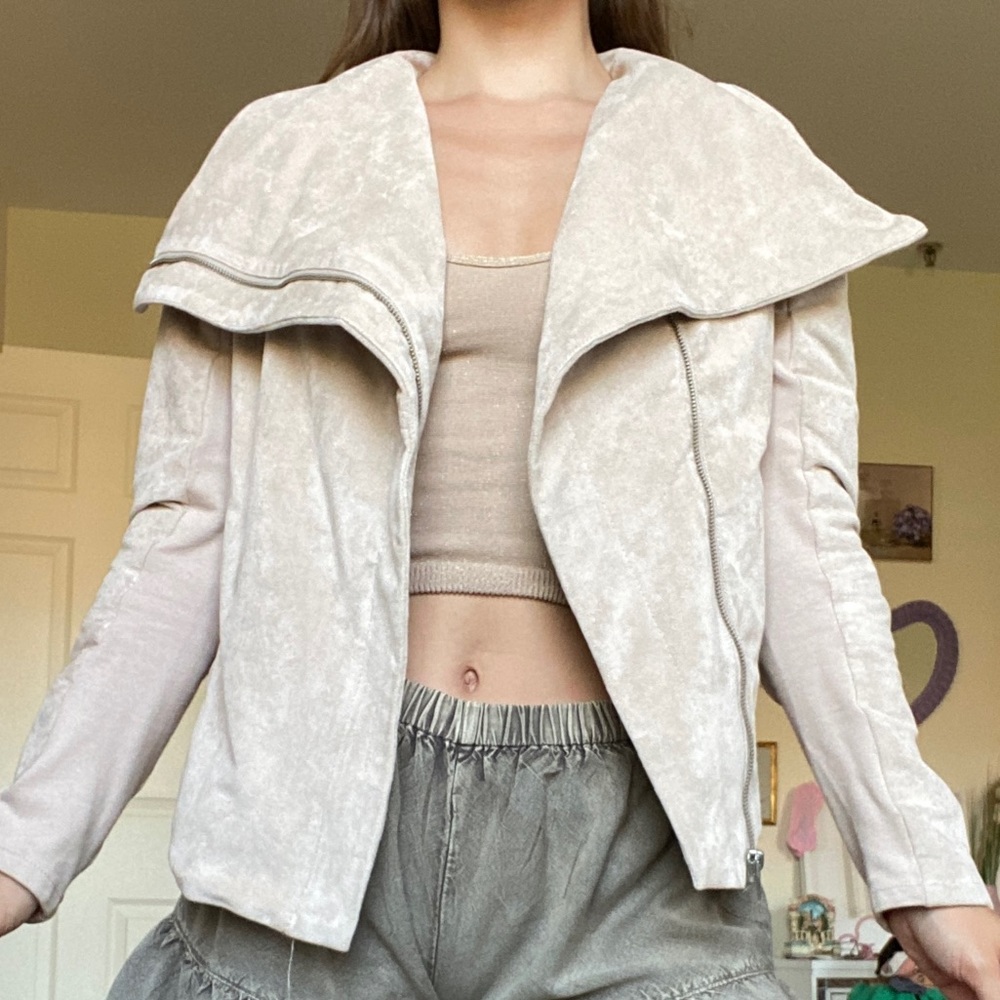 Blank NYC SL8 Cream Beige Faux Suede Jacket Size S